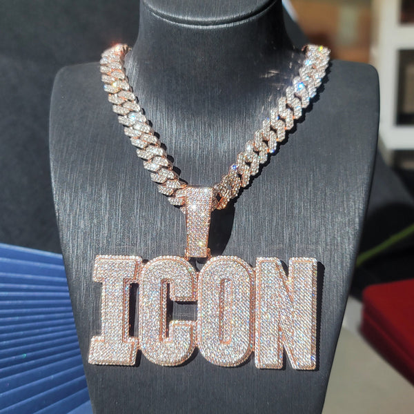 Custom Iced Out Big Two-Tone Name Pendant/12mm Cuban Link Chain