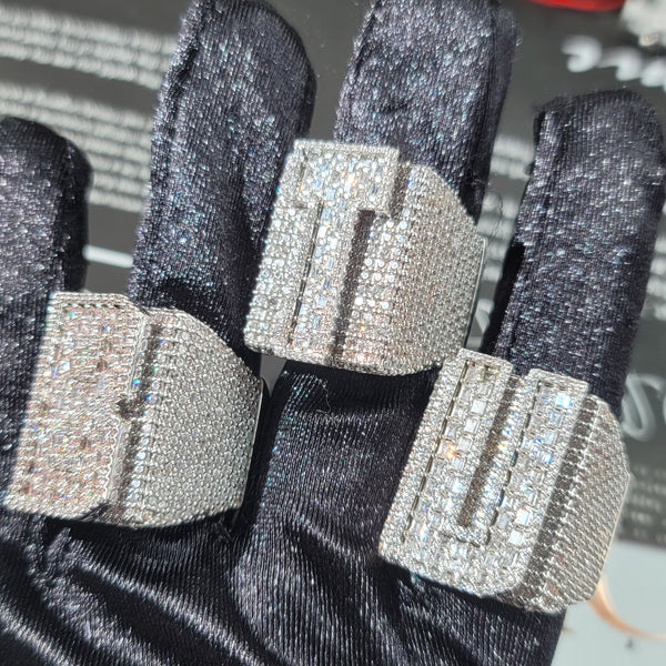 Full Iced Out  Initial Single Letters Numbers Rings