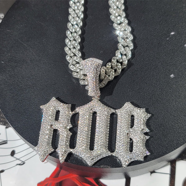 Custom Gothic Letters Pendant with Cuban Chain