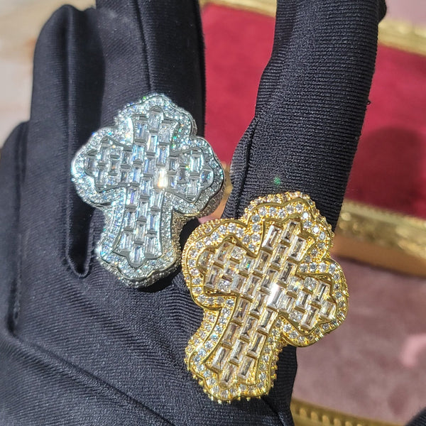 Iced Out Baguette Diamond Cross Rings for Men