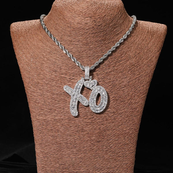 Big Saying Word "XO" Letter Pendant Necklace with Heart