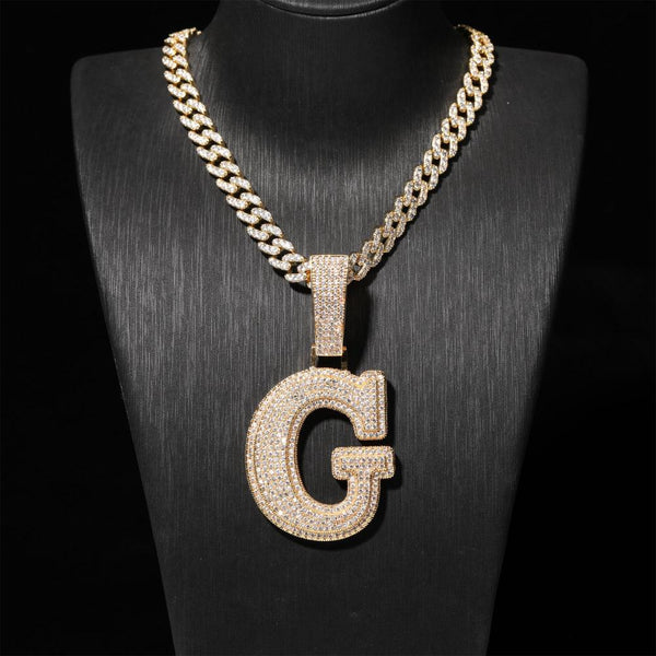 Iced Out Big Initial Letters/Number Pendant with Cuban Link Chain