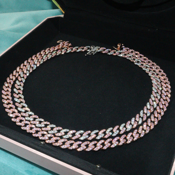 9MM PINK CUBAN LINK NECKLACE CHAIN