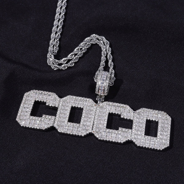 Custom Baguette Diamond Nameplate Necklace Tennis Chain / Rope Chain