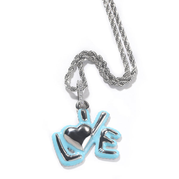 Love Letter Hip Hop Bubble Heart Pendant Necklace