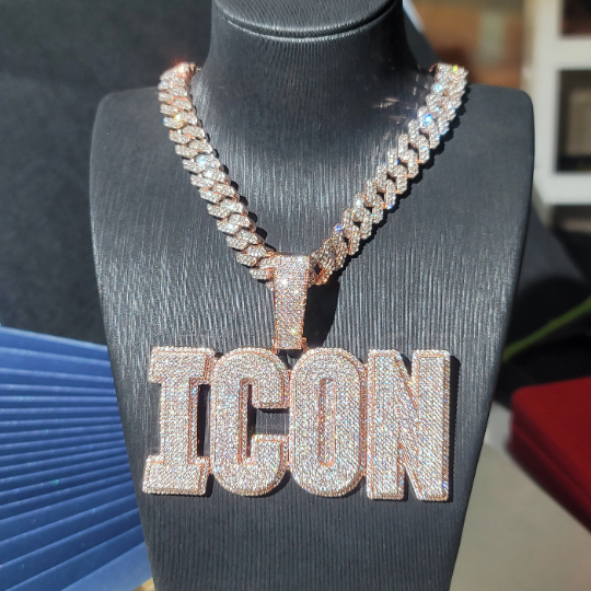 Iced Out Custom Big 2 Tone Name Pendant