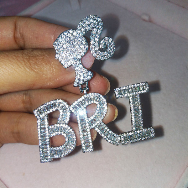 Custom Baguette Baby Doll Nameplate Necklace with Tennis Chain,Personalized Gifts for Her - JESSICA JEWELRYLover Jewelry giftNecklace